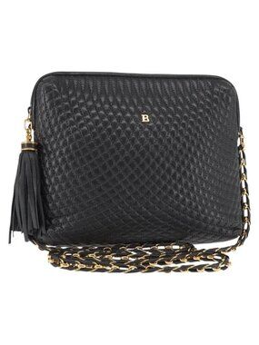 Authentic BALLY Chain Shoulder Bag Leather Black